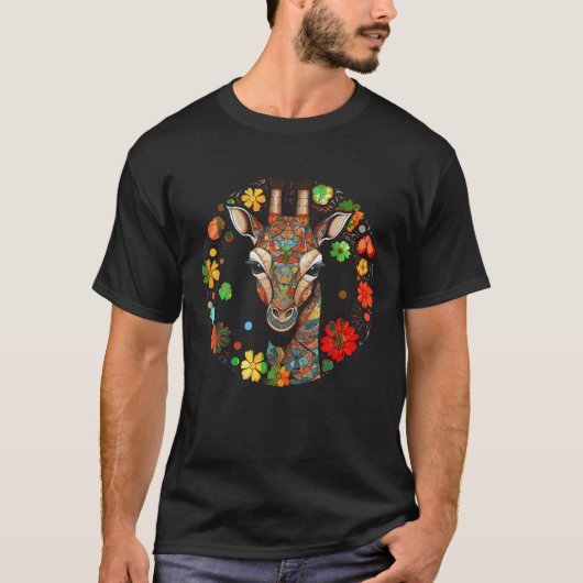 Giraffe Artwork Farbenfrohe Blume Zoo Giro T-Shirt (Vorderseite)