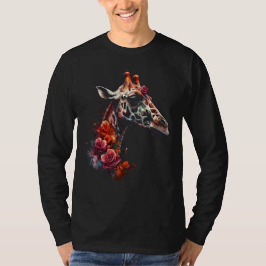 Giraffe Artwork  Flowers Animal T-Shirt (Vorderseite)