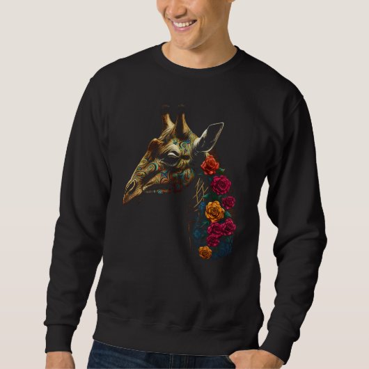 Giraffe Artwork Flowers Roses Animal Giraffe Sweatshirt (Vorderseite)