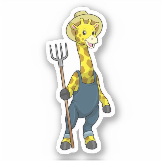 Giraffe as Farmer with Pitchfork Aufkleber (Vorderseite)