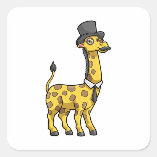Giraffe as Gentleman with Hat, Tie and Mustache Quadratischer Aufkleber (Vorderseite)