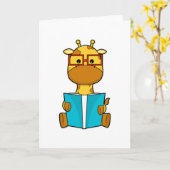 Giraffe as Student with Glasses & Book Karte (Gelbe Blume)