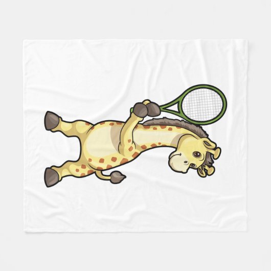Giraffe at Tennis with Tennis racket Fleecedecke (Vorderseite (Horizontal))