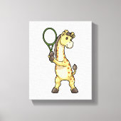 Giraffe at Tennis with Tennis racket Leinwanddruck (Vorderseite)