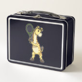 Giraffe at Tennis with Tennis racket Metall Brotdose (Vorderseite)