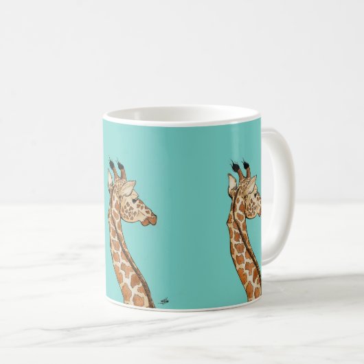 Giraffe auf aquamarinem Hintergrund Kaffeetasse (VorderseiteRechts)
