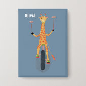 Giraffe auf einem Einrad Blaue Schaltfläche Button (Vorderseite)