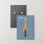 Giraffe auf einem Einrad Blaue Schaltfläche Button (Vorderseite/Rückseite)