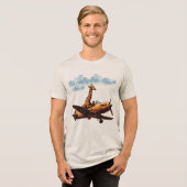 Giraffe auf einem Flugzeug Tri-Blend Shirt (Vorderseite voll)