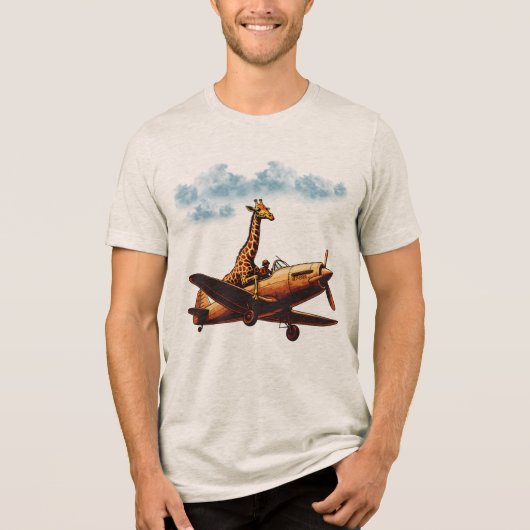 Giraffe auf einem Flugzeug Tri-Blend Shirt (Vorderseite)