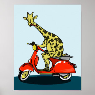 Giraffe auf einem Retro-Moped Poster