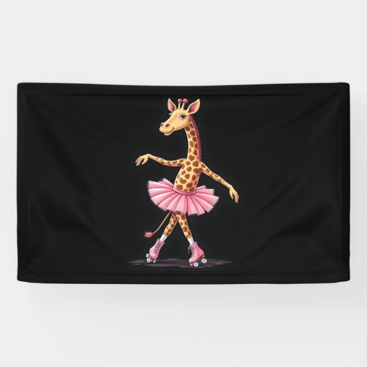 Giraffe auf Roller-Skaten in rosa Tutu-Tank-Oben Banner (Horizontal)