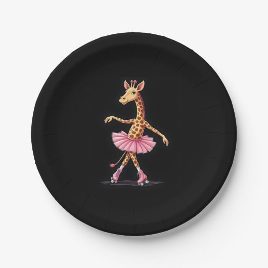 Giraffe auf Roller-Skaten in rosa Tutu-Tank-Oben Pappteller (Vorderseite)