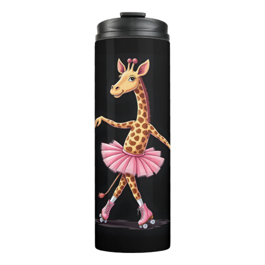 Giraffe auf Roller-Skaten in rosa Tutu-Tank-Oben Thermosbecher (Vorderseite)