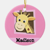 Giraffe auf rosa und weiße Streifen Keramik Ornament (Vorne)