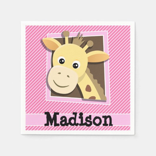 Giraffe auf rosa und weiße Streifen Serviette (Vorderseite)