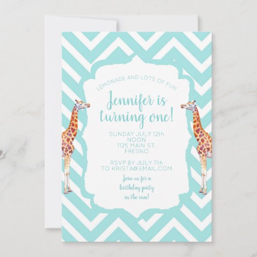 Giraffe auf Zickzack Zickzack. Einladung (Vorderseite)