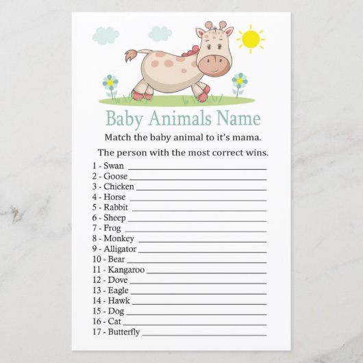 Giraffe Baby Animals Name Game (Vorderseite)