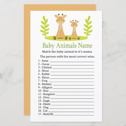 Giraffe Baby Animals Name Game (Vorne/Hinten)
