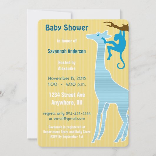 Giraffe Baby Boy Shower Einladungen (Vorderseite)