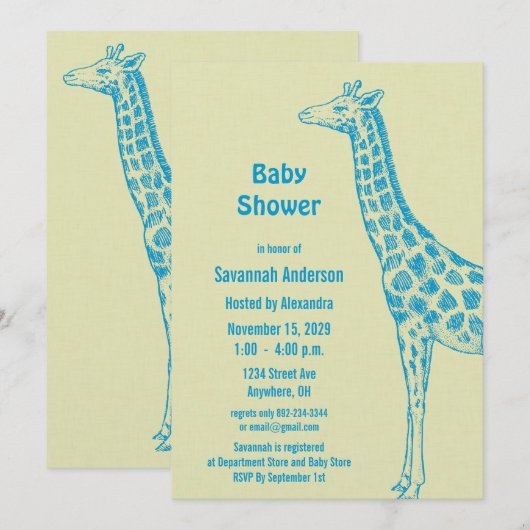 Giraffe Baby Boy Shower Einladungen (Vorne/Hinten)