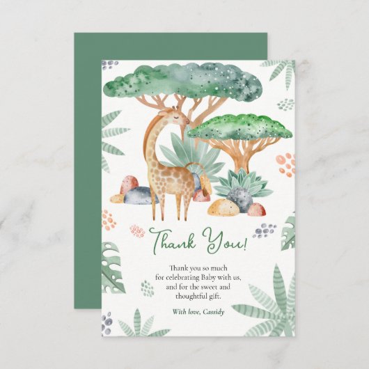 Giraffe Baby Dusche Wasserfarbe tropisches Tier Dankeskarte (Vorne/Hinten)