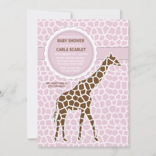 Giraffe Baby Girl Dusche Einladung (Vorderseite)