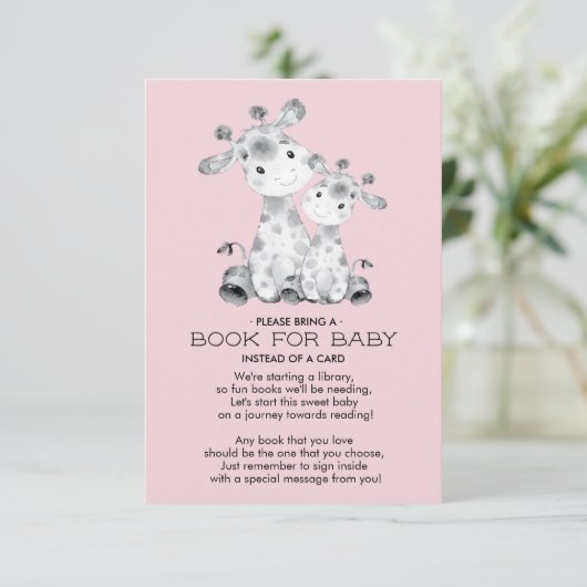 Giraffe Baby Shower Book for Baby Card Einladung (Stehend Vorderseite)