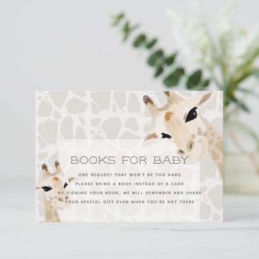 Giraffe Baby Shower Book Request Card Begleitkarte (Stehend Vorderseite)