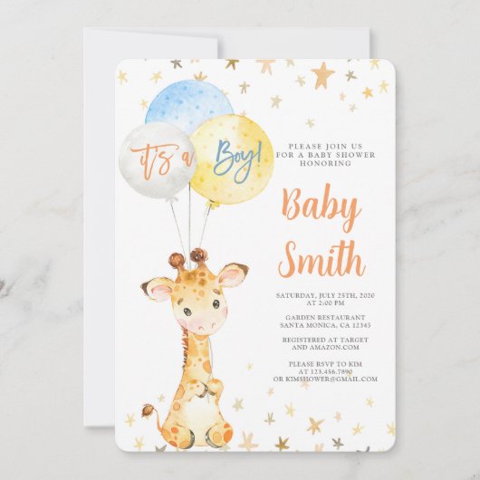 Giraffe Baby Shower Boy Einladung (Vorderseite)
