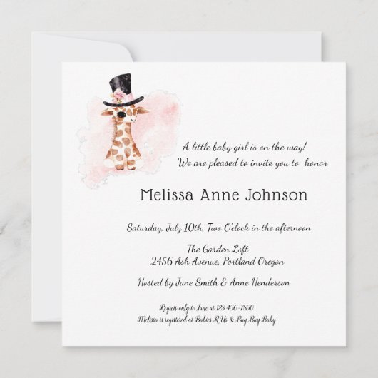 Giraffe Baby Shower Einladung (Rückseite)