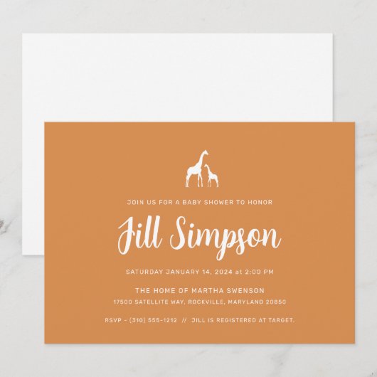 Giraffe Baby Shower Einladung (Vorne/Hinten)