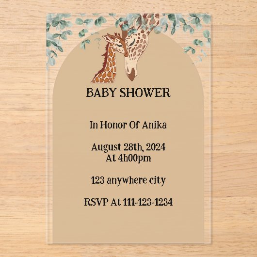 GIRAFFE BABY SHOWER EINLADUNG (Vorderseite)