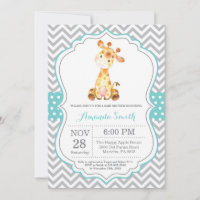 Giraffe Baby Shower Einladung Aqua und Grau