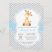 Giraffe Baby Shower Einladung Blau und Grau (Vorne/Hinten)