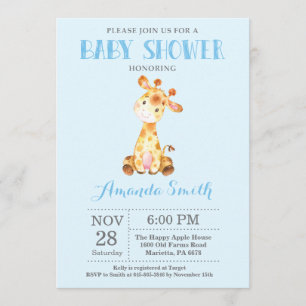 Giraffe Baby Shower Einladung Blau und Grau
