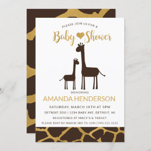 Giraffe Baby Shower Einladung Brown & Gold