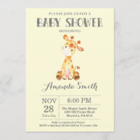 Giraffe Baby Shower Einladung Gelb und Grau