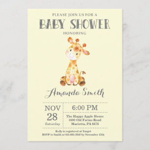 Giraffe Baby Shower Einladung Gelb und Grau