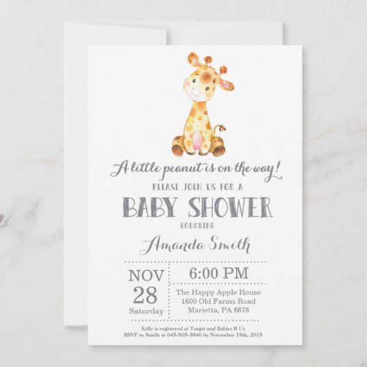 Giraffe Baby Shower Einladung Gelb und Grau (Vorderseite)