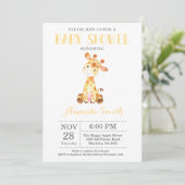 Giraffe Baby Shower Einladung Gelb und Grau (Stehend Vorderseite)