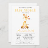 Giraffe Baby Shower Einladung Gelb und Grau (Vorne/Hinten)