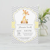 Giraffe Baby Shower Einladung Gelb und Grau (Stehend Vorderseite)
