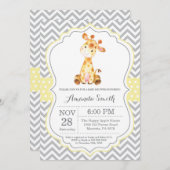 Giraffe Baby Shower Einladung Gelb und Grau (Vorne/Hinten)
