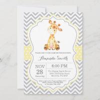 Giraffe Baby Shower Einladung Gelb und Grau