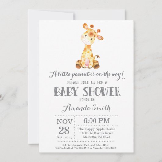 Giraffe Baby Shower Einladung Grau (Vorderseite)