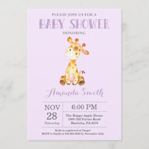 Giraffe Baby Shower Einladung Lila und grau