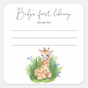 Giraffe - Baby Shower Geschenkanhänger für Bücher  Quadratischer Aufkleber