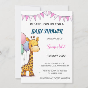 Giraffe Baby Shower - Girl Einladung
