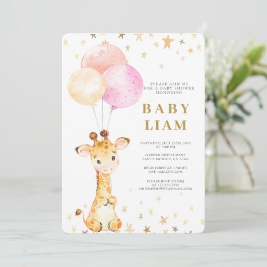Giraffe Baby Shower Girl Einladung (Stehend Vorderseite)